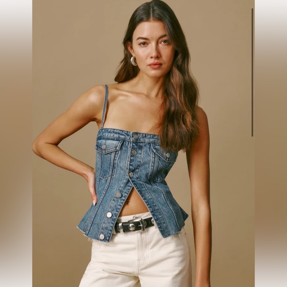 Reformation Coco Denim Bustier Top Blue - Size 2